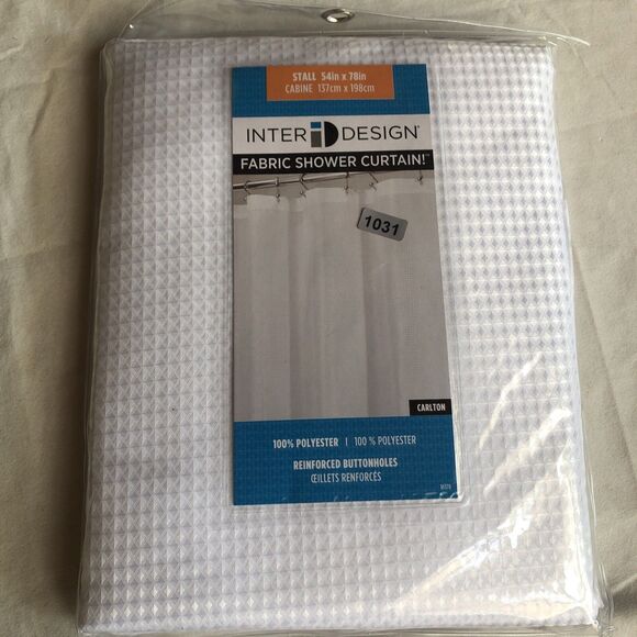 Idesign 78”X 54” White Solid Shower Curtain Polyester Waffle Texture Carlton NEW - Picture 6 of 9
